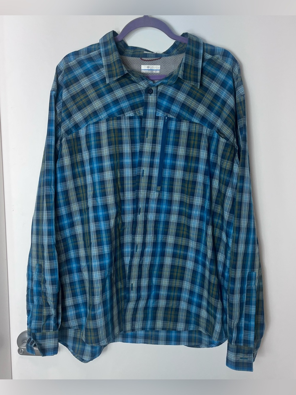 Columbia Shirt 2X Blue Plaid Battle Ridge Long Sleeve Outdoors Tactical Pocket